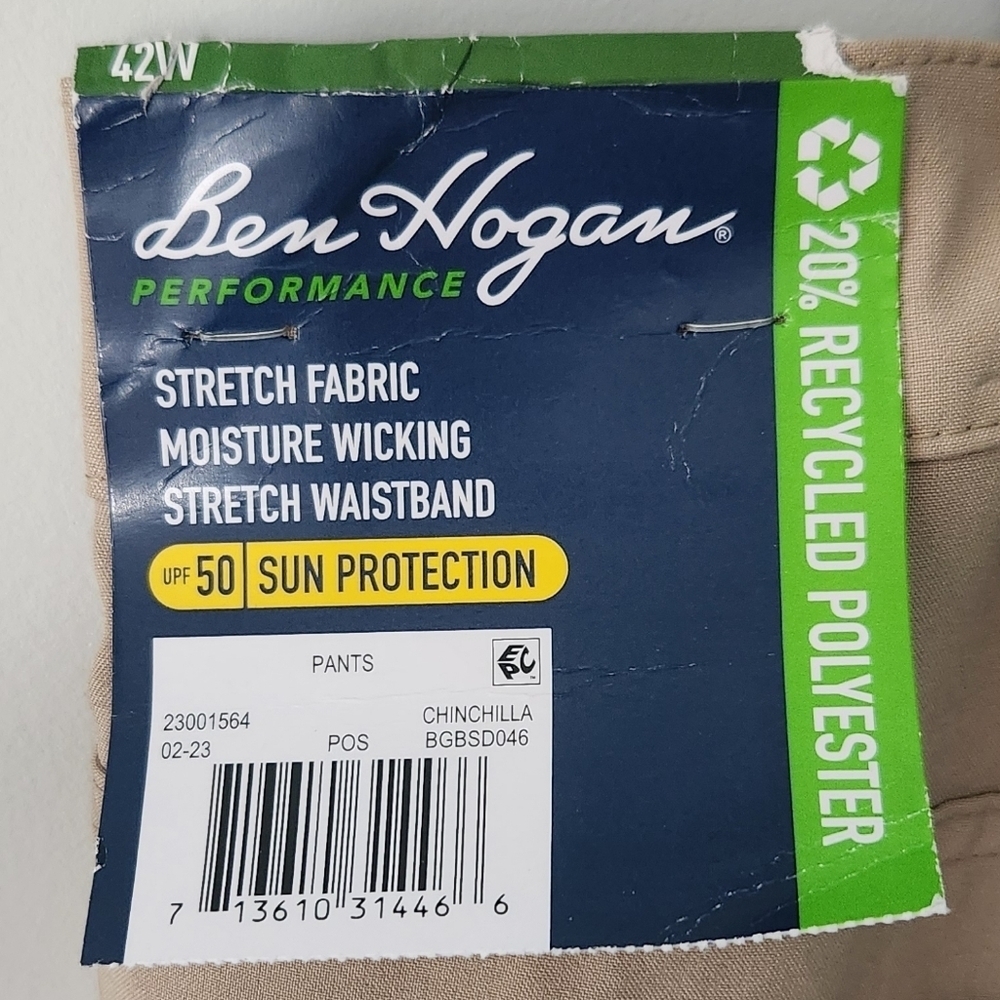 🩳 Ben Hogan Performance Men’s Pants – Size 42x30 – Tan – NWT – UPF 50+ - Picture 7 of 14